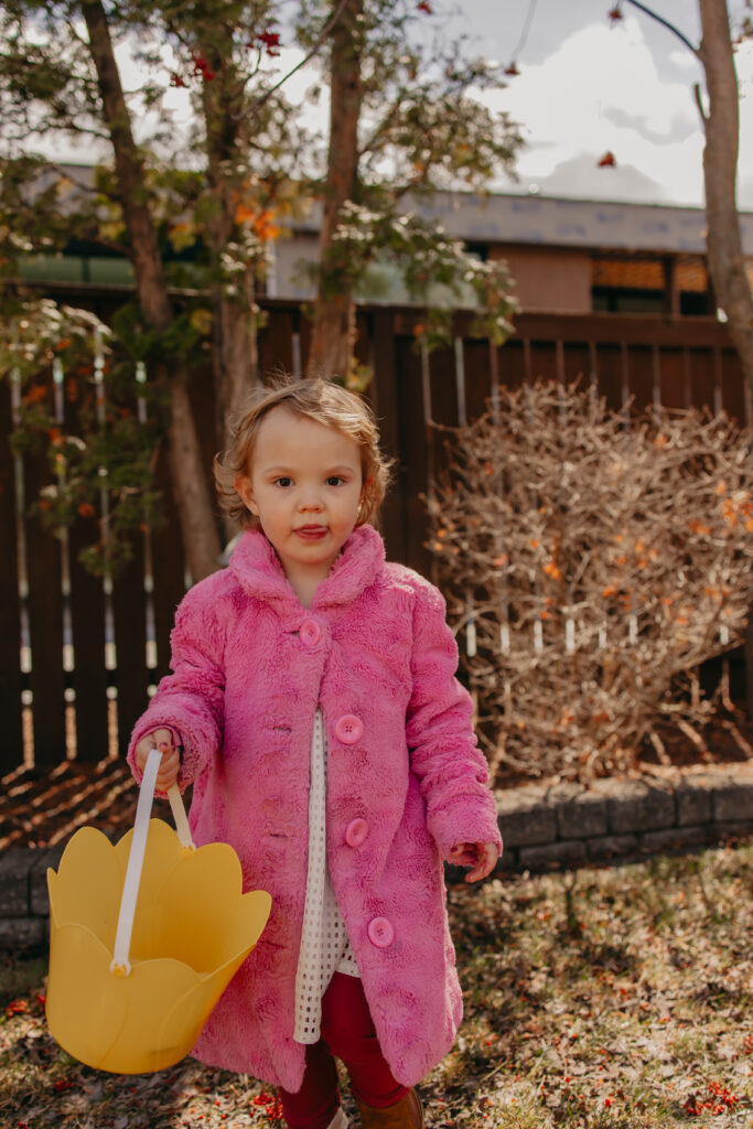 little girl during natural family Easter photos Edmonton lifestyle photography
