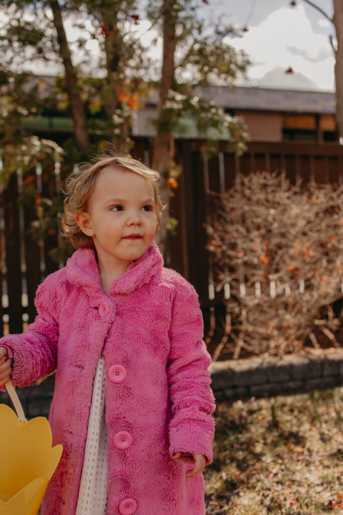little girl during natural family Easter photos Edmonton lifestyle photography