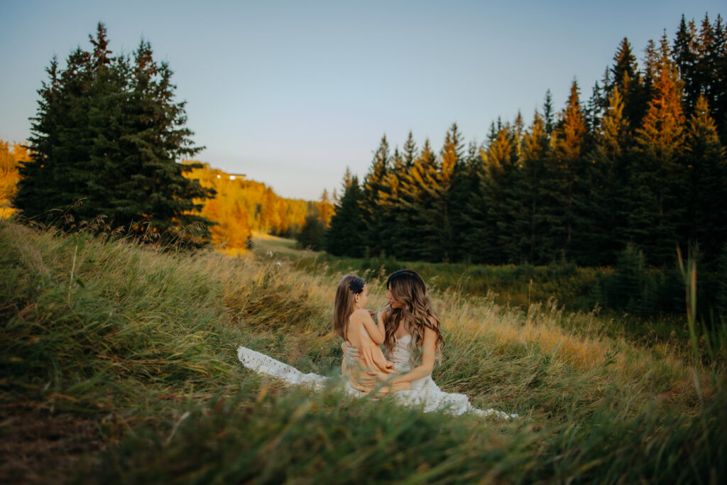 mom and daughter during edmonton fall family photo shoot