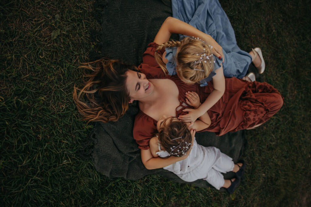mom and daughters during edmonton fall family photos
